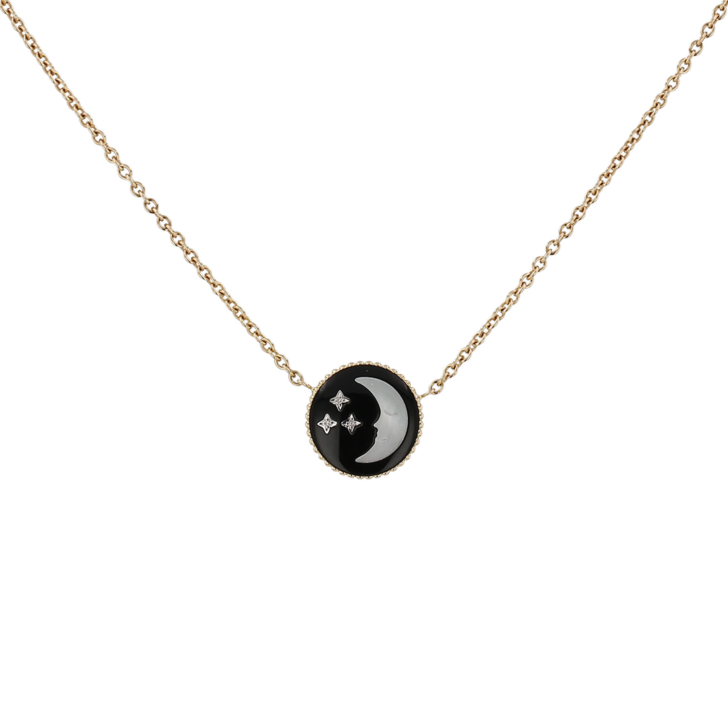 Collier Dior Rose Céleste en or jaune, onyx, nacre et diamants - Detail D3