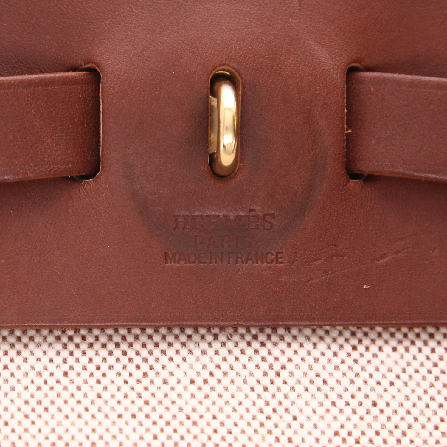 Hermès  Herbag - Backpack backpack  in beige canvas  and brown leather - Detail D2