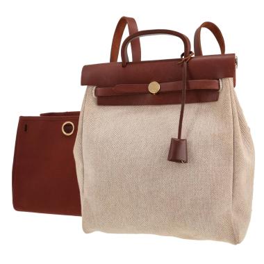 Hermès  Herbag - Backpack backpack  in beige canvas  and brown leather