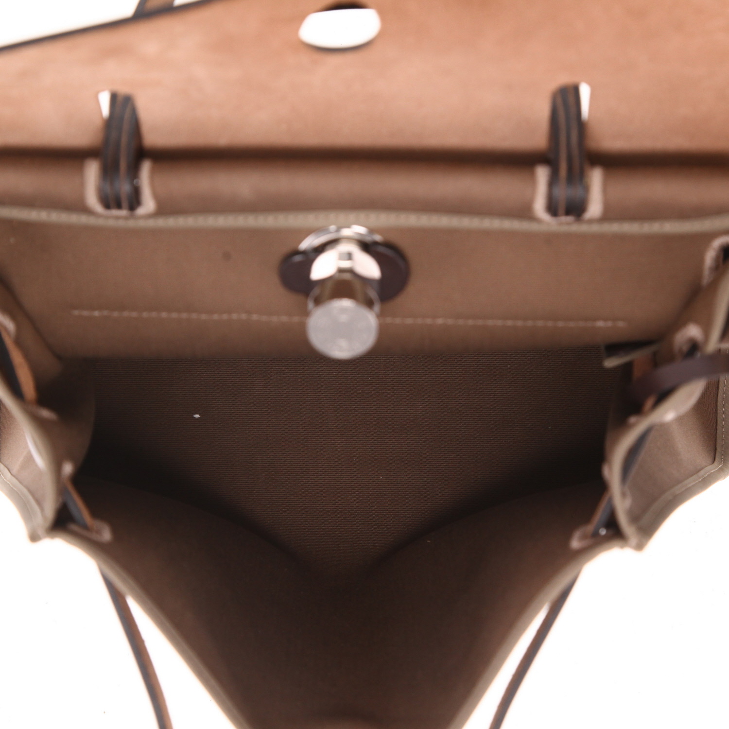 Borsa da spalla o a mano Hermès  Herbag in tela marrone e pelle marrone - Detail D3
