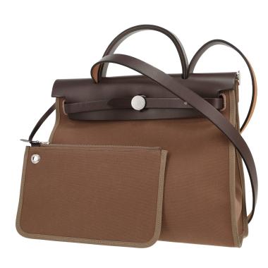 Hermès  Herbag bag worn on the shoulder or carried in the hand  in brown canvas  and brown leather