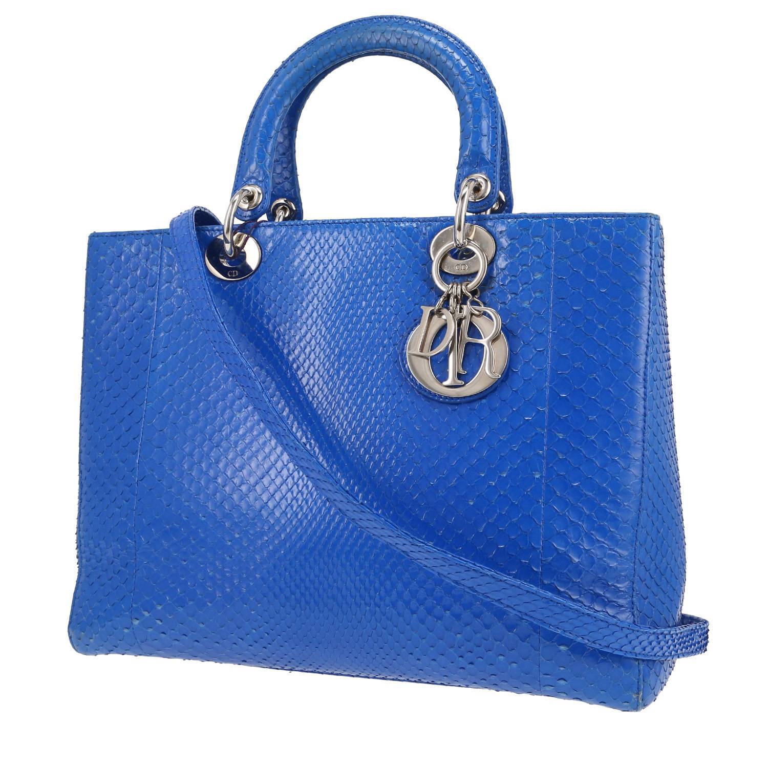 Sac Dior Lady Dior Python Bleu Grand Modèle Occasion