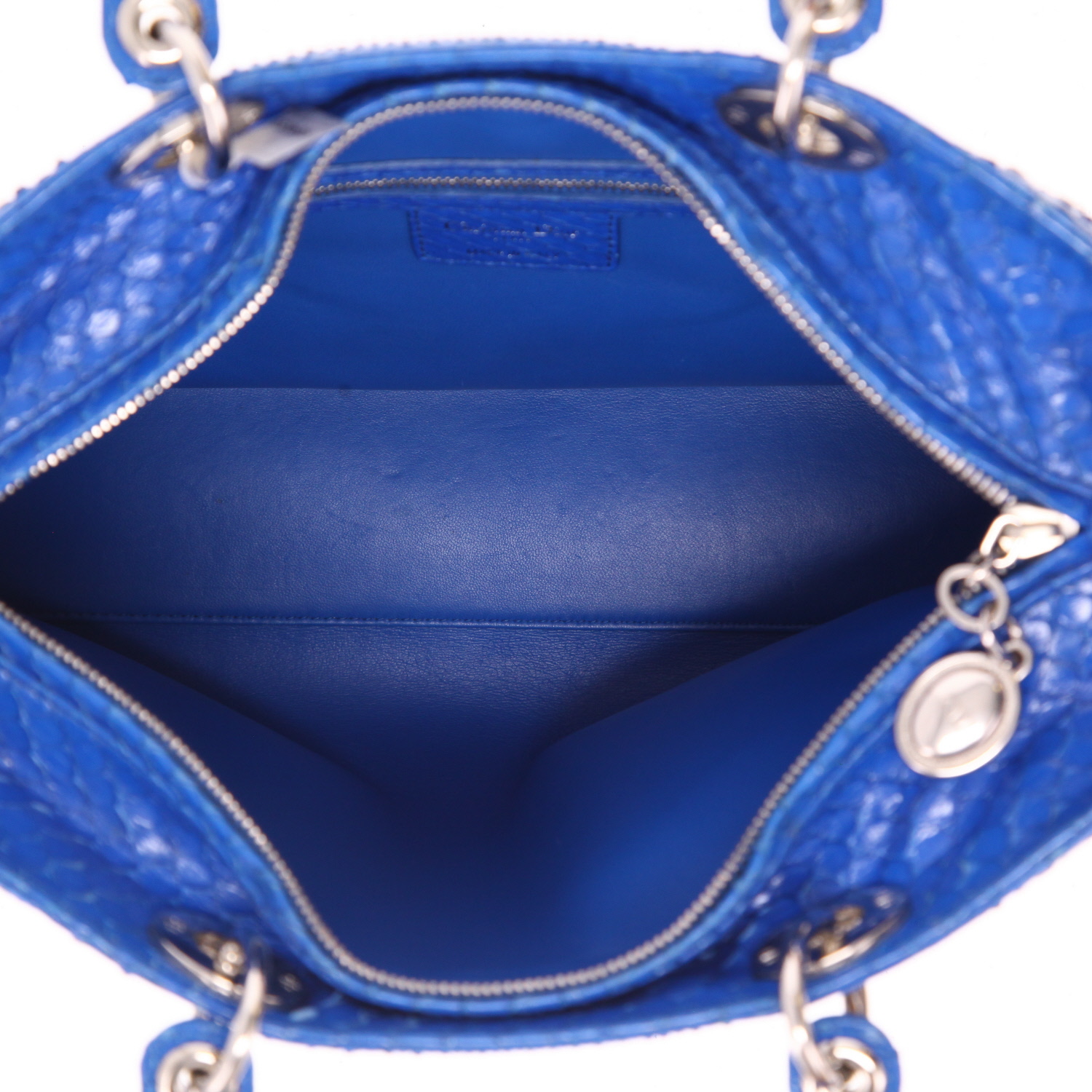 Bolso de mano Dior  Lady Dior modelo grande  en piel de pitón azul - Detail D3