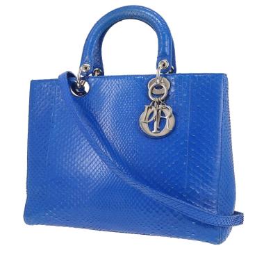 Sac à main Dior  Lady Dior grand modèle  en python bleu