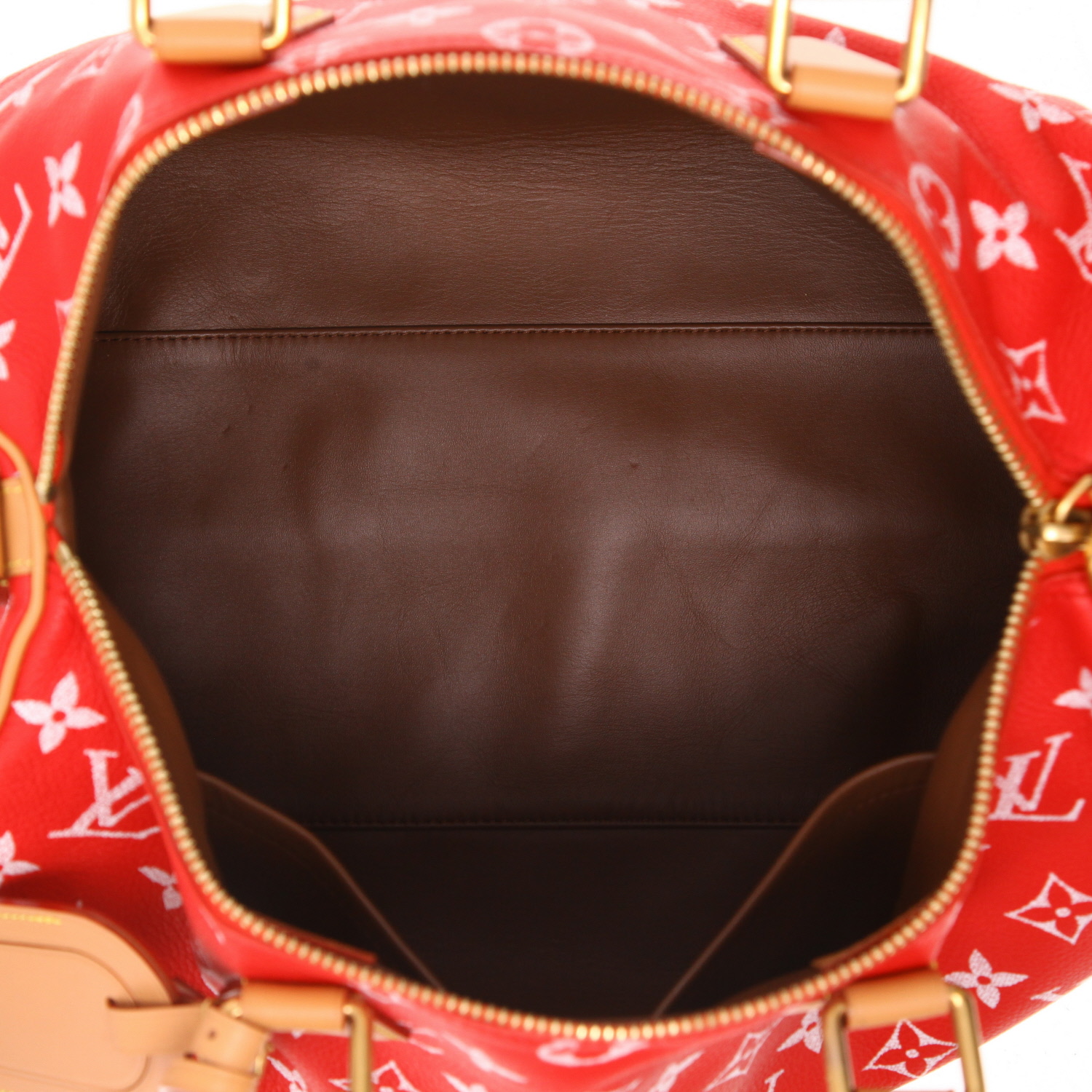 Louis Vuitton  Speedy P9 Bandoulière 40 shoulder bag  in red monogram leather  and natural leather - Detail D3