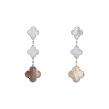 Van Cleef & Arpels Magic Alhambra earrings in white gold, chalcedony and mother of pearl