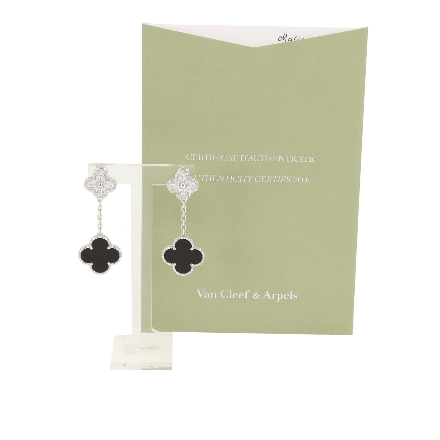 Van Cleef & Arpels Magic Alhambra earrings in white gold, onyx and diamonds - Detail D2
