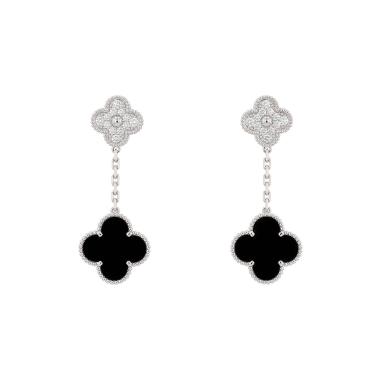 Van Cleef & Arpels Magic Alhambra earrings in white gold, onyx and diamonds