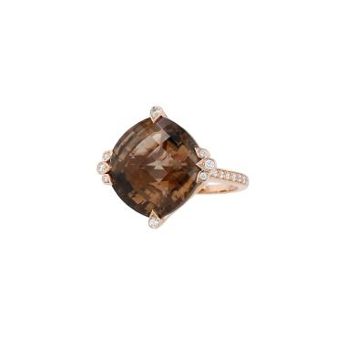 Cartier Inde Mystérieuse large model ring in pink gold, diamonds and smoked quartz