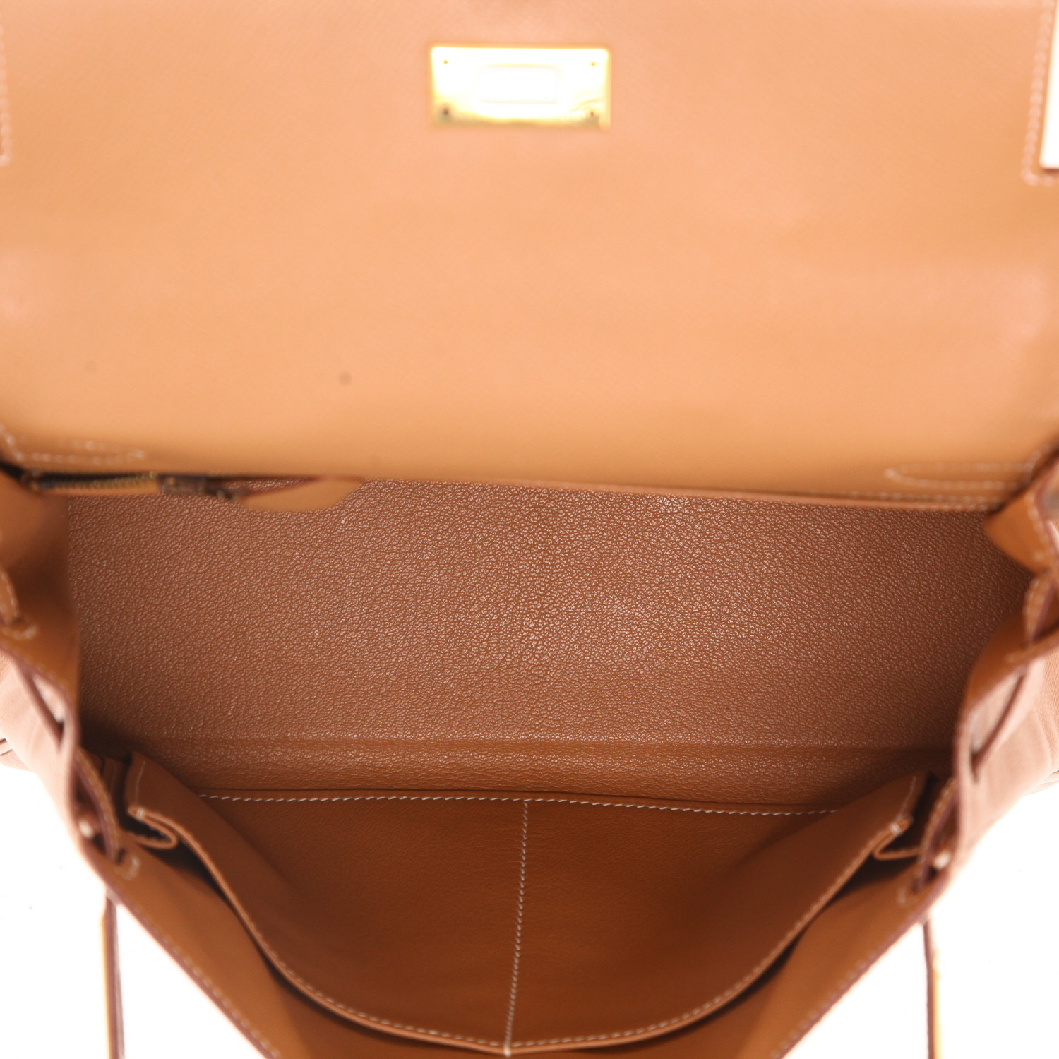 Bolso de mano Hermès  Kelly 28 cm en cuero Courchevel color oro - Detail D3