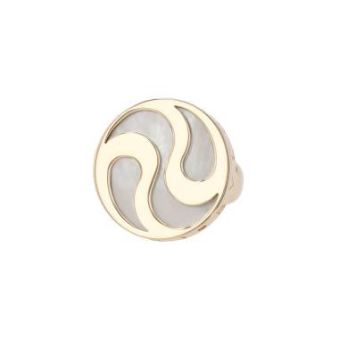 Bague Bulgari Optical en or jaune, acier et nacre blanche (Turbo Marmoratus)