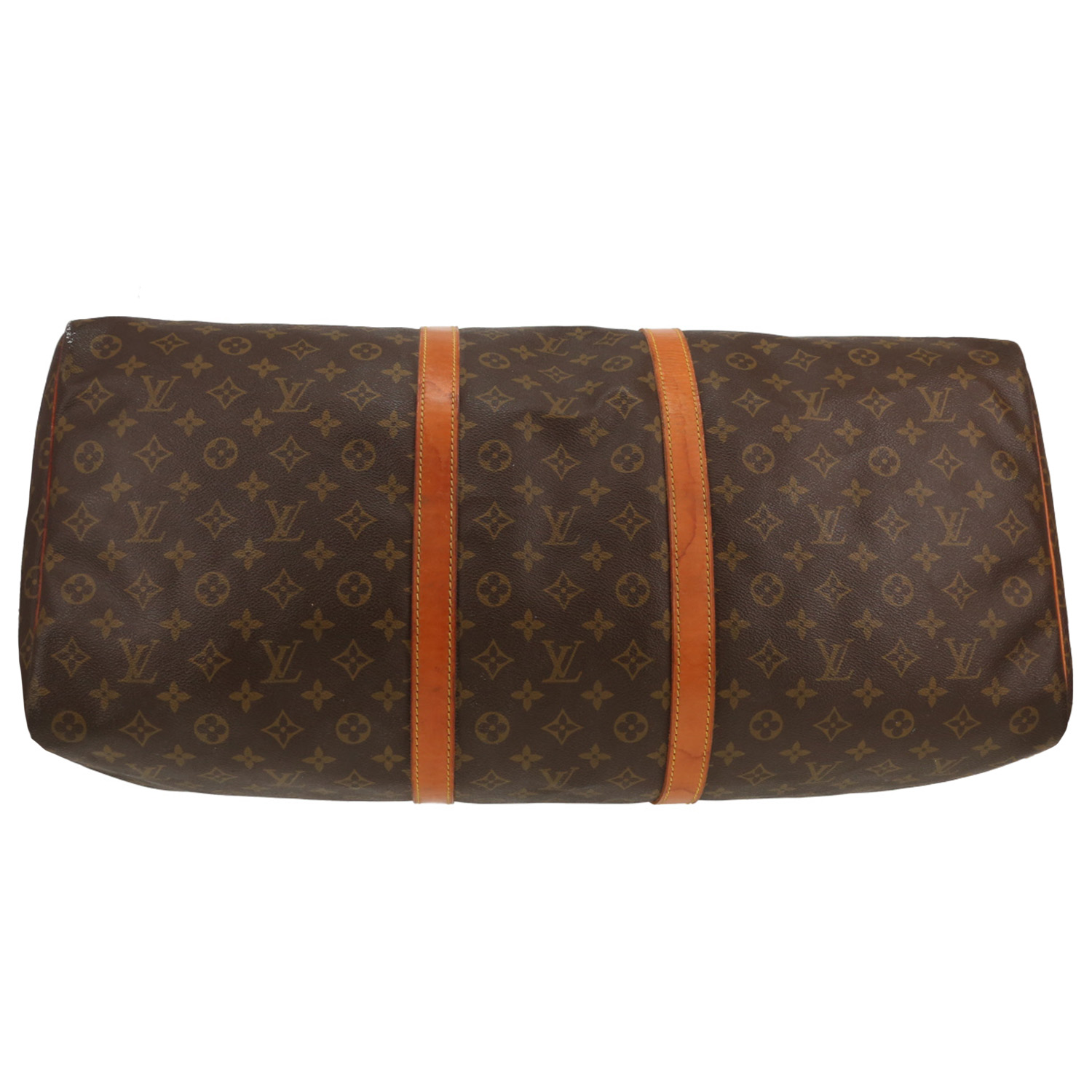 Sac de voyage Louis Vuitton  Keepall 60 en toile monogram marron et cuir naturel - Detail D1