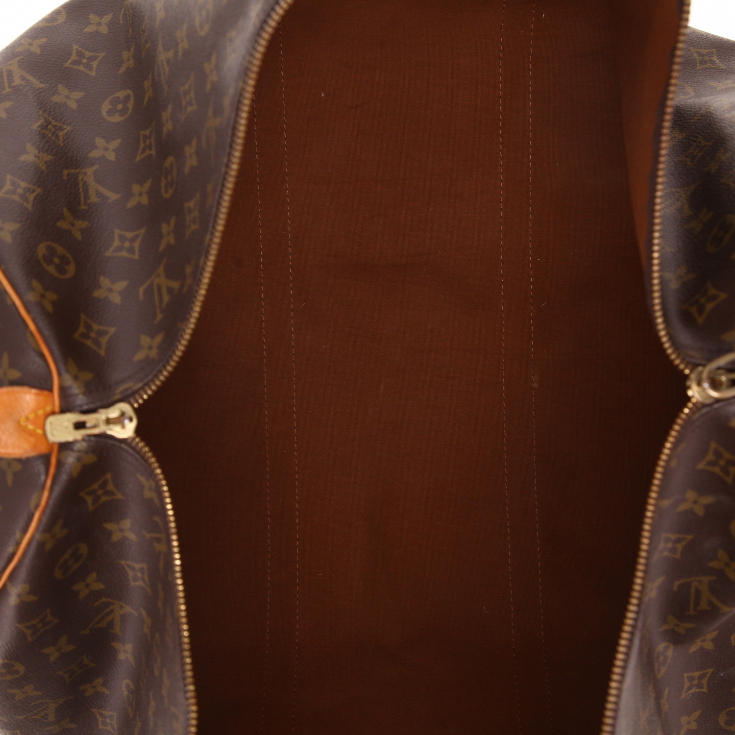 Sac de voyage Louis Vuitton  Keepall 60 en toile monogram marron et cuir naturel - Detail D3