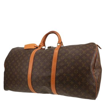 Sac de voyage Louis Vuitton  Keepall 60 en toile monogram marron et cuir naturel