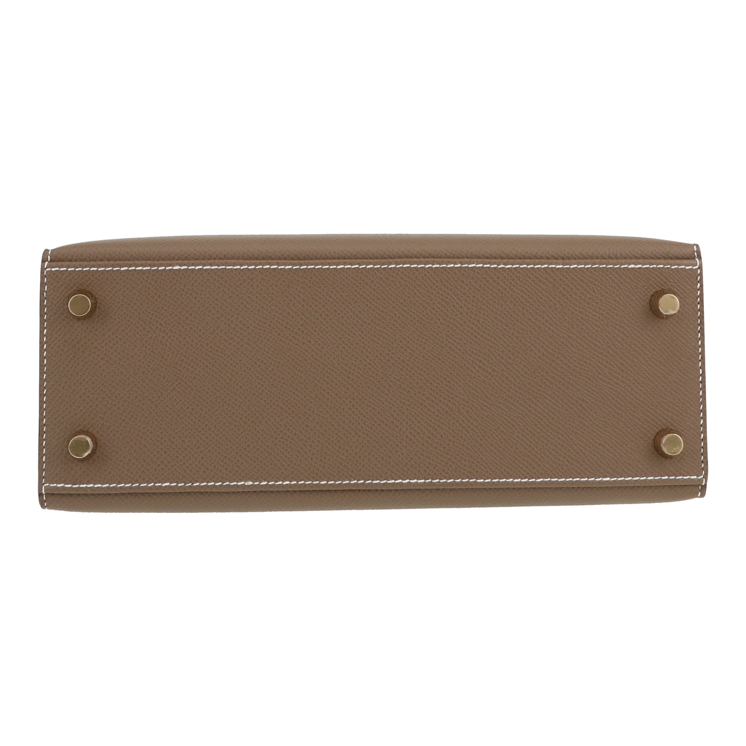 Bolso de mano Hermès  Kelly 25 cm en cuero epsom marrón etoupe - Detail D1