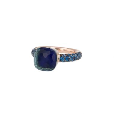 Pomellato Nudo Deep Blue Classic ring in pink gold, topaz blue london and lapis-lazuli