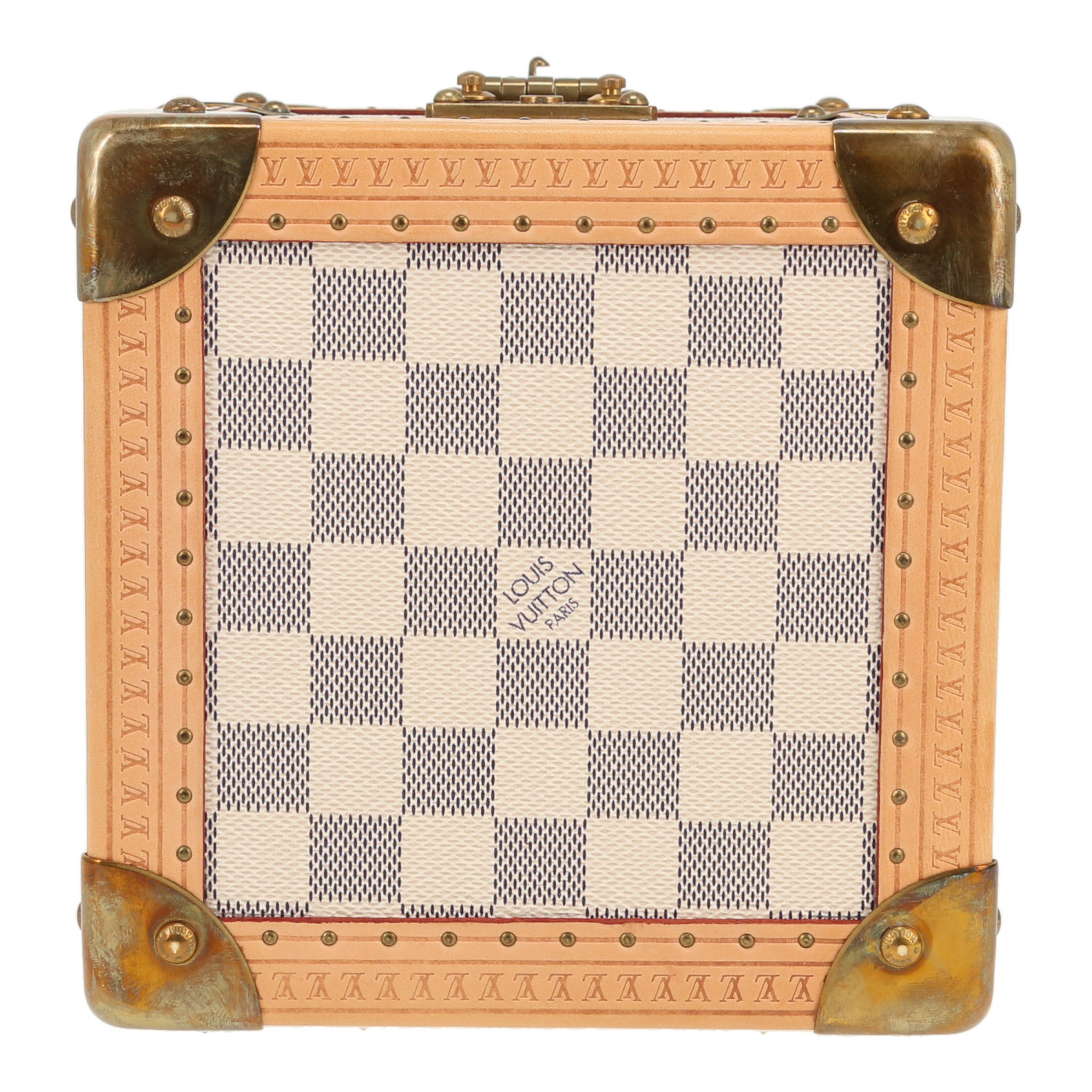 Bauletto Louis Vuitton  Coffret Merveilles in tela a scacchi azzurro e pelle naturale - Detail D1