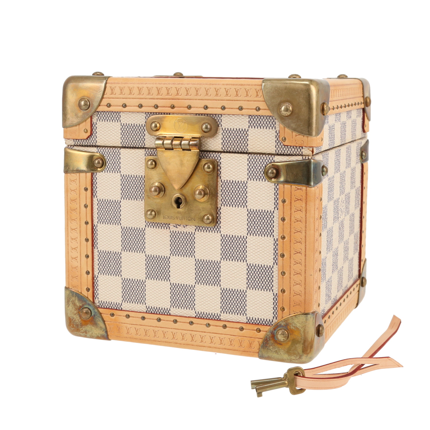 Louis Vuitton  Coffret Merveilles trunk  in azur damier canvas  and natural leather - Detail D5