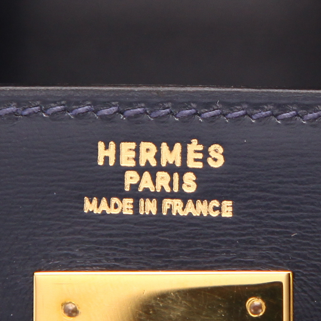 Bolso Hermès Kelly de 32 cm en piel box azul marino - Detail D2