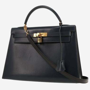 Sac à main Hermès  Kelly 32 cm en cuir box bleu-marine