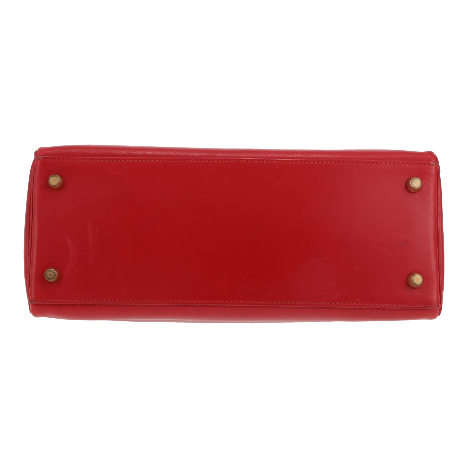 Hermès  Kelly 28 cm handbag  in red Vif and indigo blue box leather - Detail D1