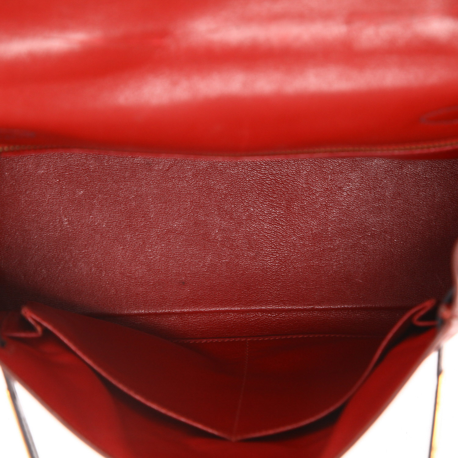 Hermès  Kelly 28 cm handbag  in red Vif and indigo blue box leather - Detail D3