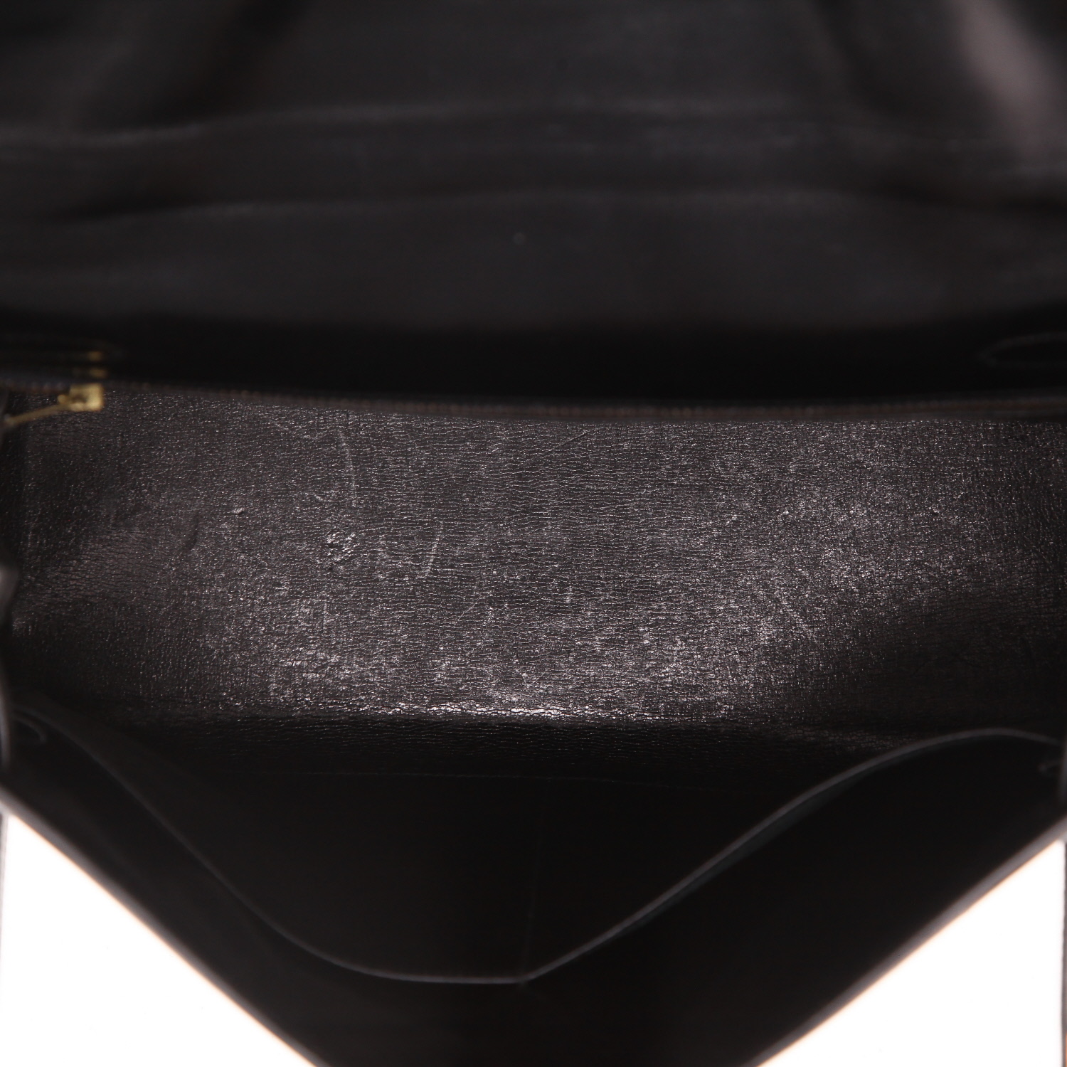 Bolso de mano Hermès  Kelly 32 cm en cuero box negro y crin beige - Detail D3