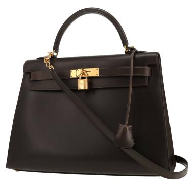 Hermès Kelly 32 cm handbag in brown box calf leather
