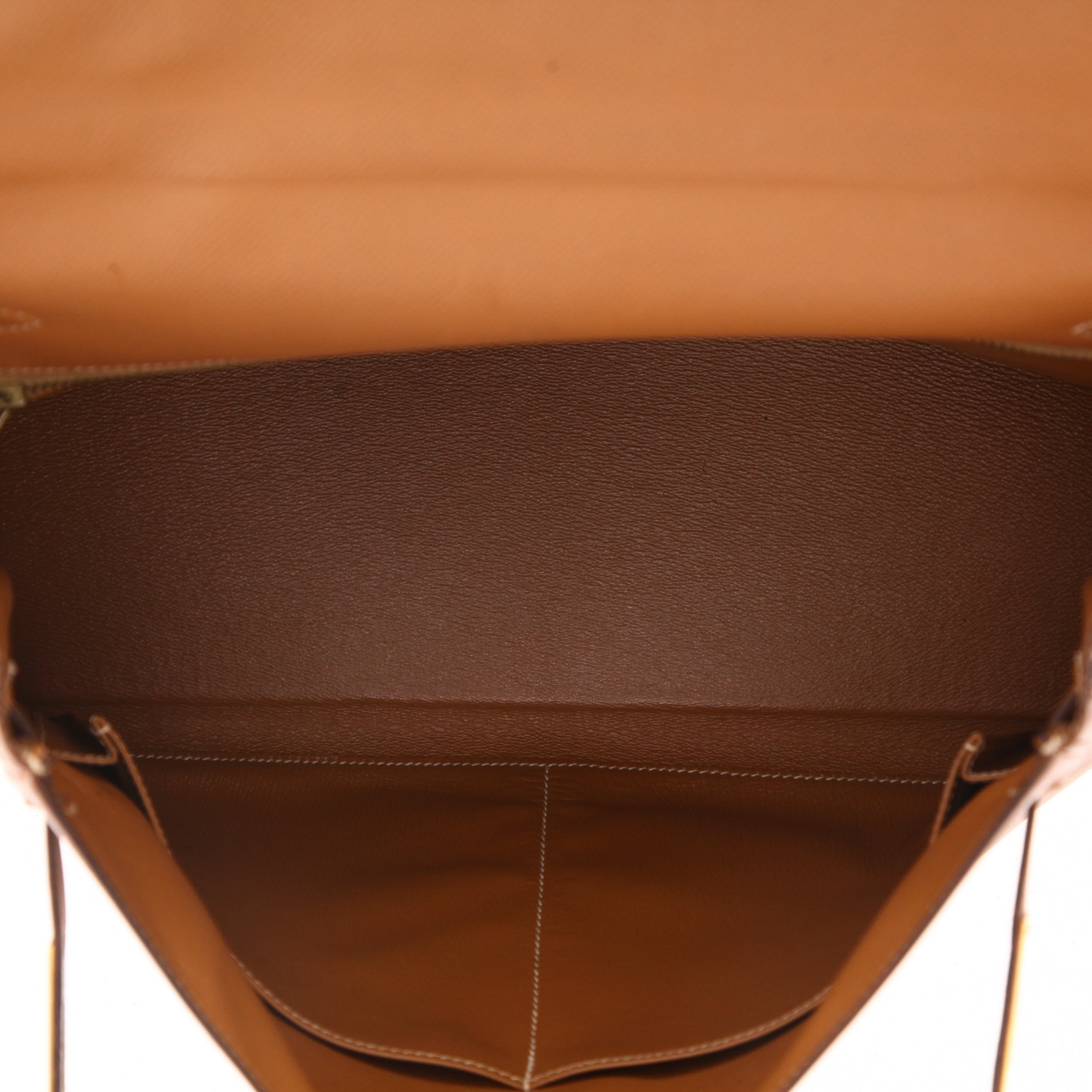 Bolso de mano Hermès  Kelly 35 cm en cuero Courchevel color oro - Detail D3