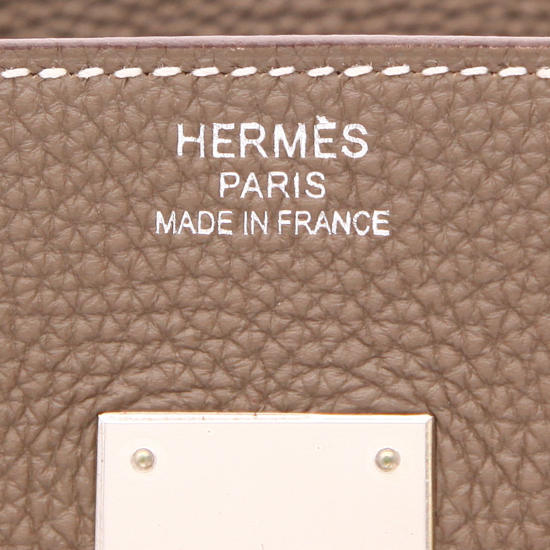 Bolso de mano Hermès  Birkin 35 cm en cuero togo marrón etoupe - Detail D2