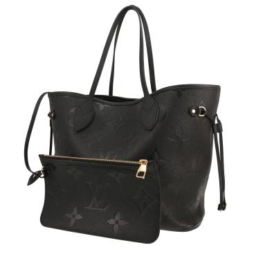 Bolso Cabás Louis Vuitton  Neverfull modelo mediano  en cuero monogram huella negro