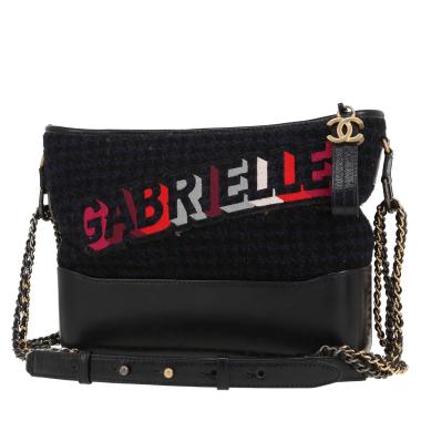 Bolso bandolera Chanel  Gabrielle  modelo mediano  en tejido jersey negro y azul y cuero negro