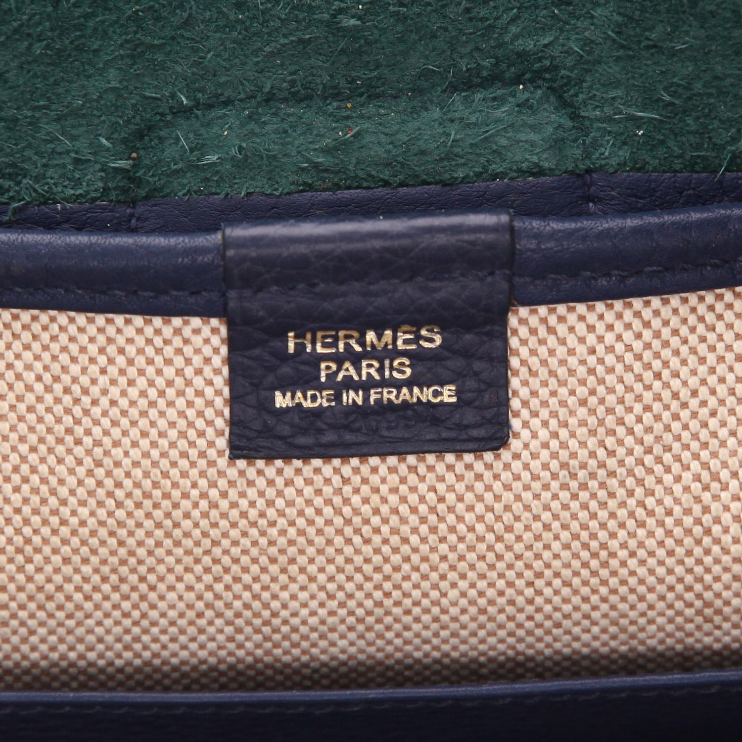 Borsa a tracolla Hermès   in pelle verde kaki nera e blu marino - Detail D2