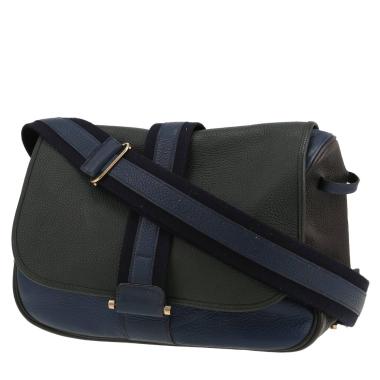 Sac bandoulière Hermès   en cuir vert-kaki noir et bleu-marine