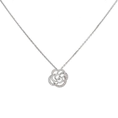 Collar Chanel Camélia Fil modelo pequeño de oro blanco y diamantes
