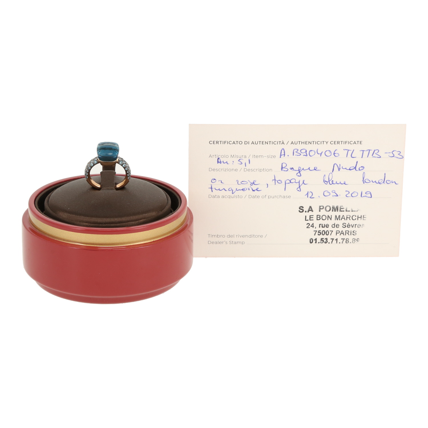 Sortija Pomellato Nudo Classic de oro rosa, topacio y turquesa - Detail D2