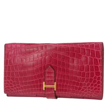 Hermès  Bearn wallet  in Rose Sheherazade niloticus crocodile