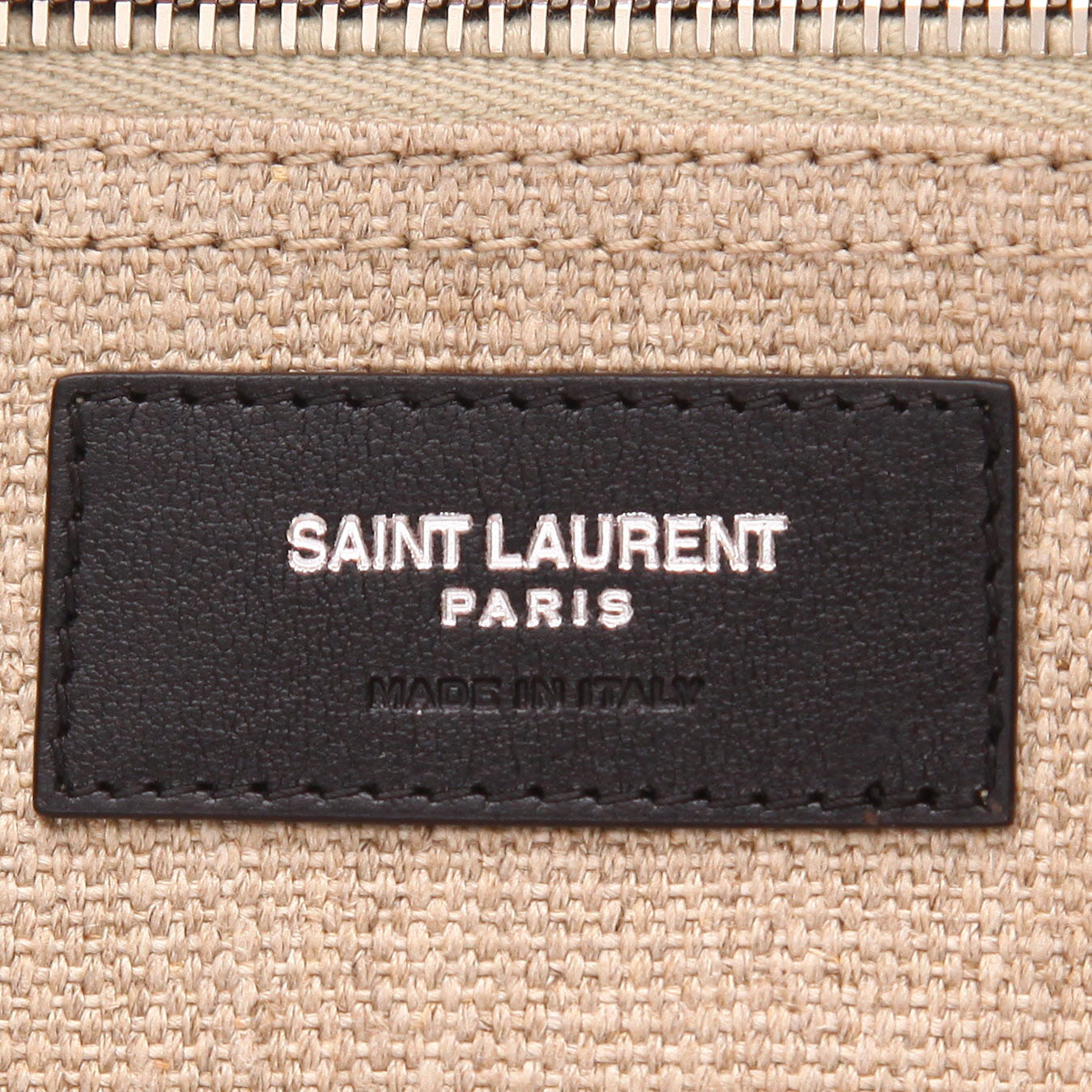 Sac cabas Saint Laurent  Rive Gauche en toile beige et cuir noir - Detail D2
