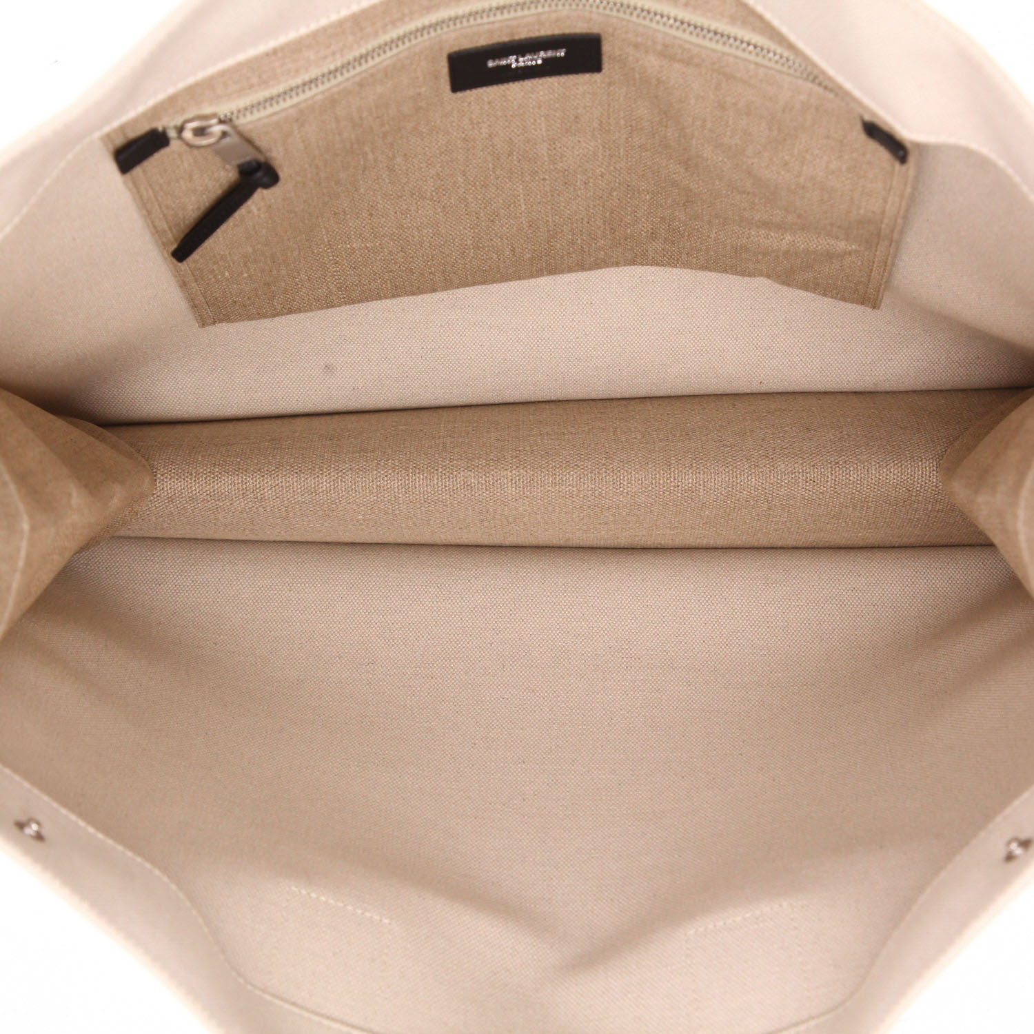 Shopping bag Saint Laurent  Rive Gauche in tela beige e pelle nera - Detail D3