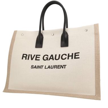 Bolso Cabás Saint Laurent  Rive Gauche en lona beige y cuero negro