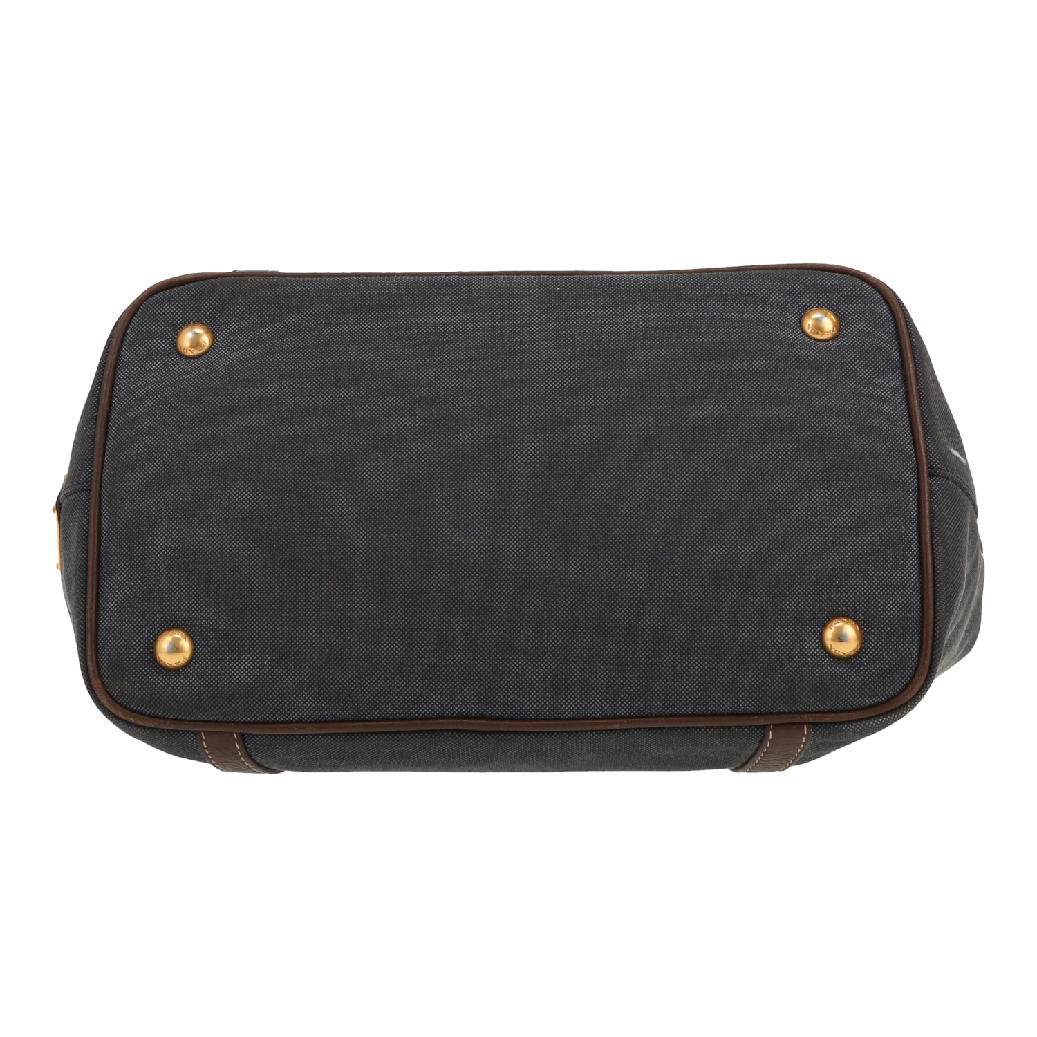 Prada   handbag  in navy blue canvas  and brown leather - Detail D1