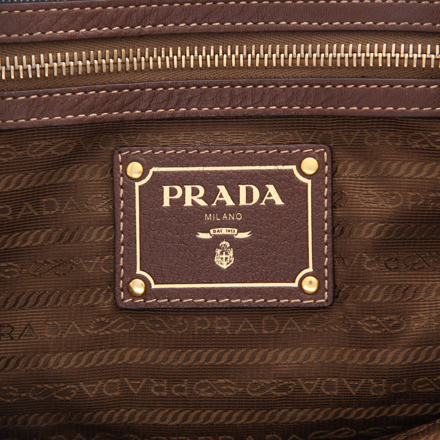 Bolso de mano Prada   en lona azul marino y cuero marrón - Detail D2