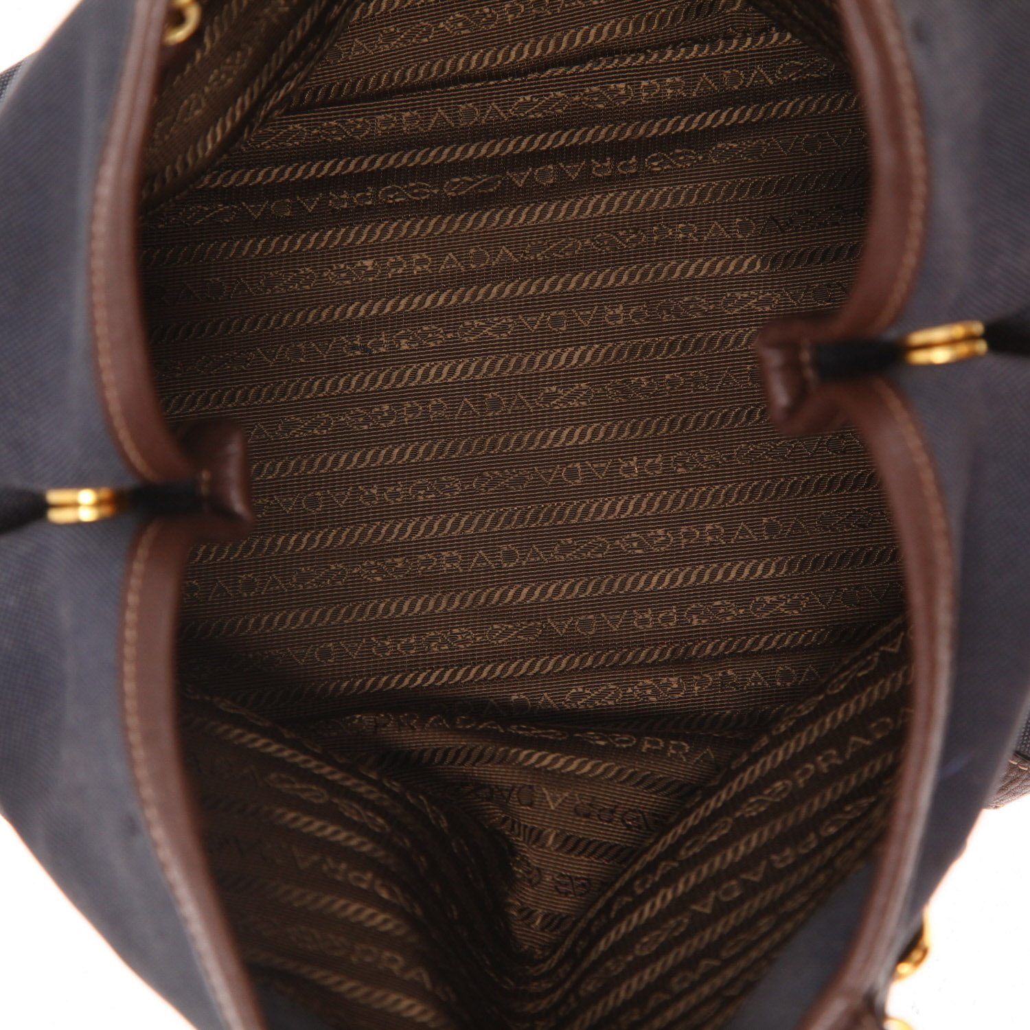 Borsa Prada   in tela blu marino e pelle marrone - Detail D3