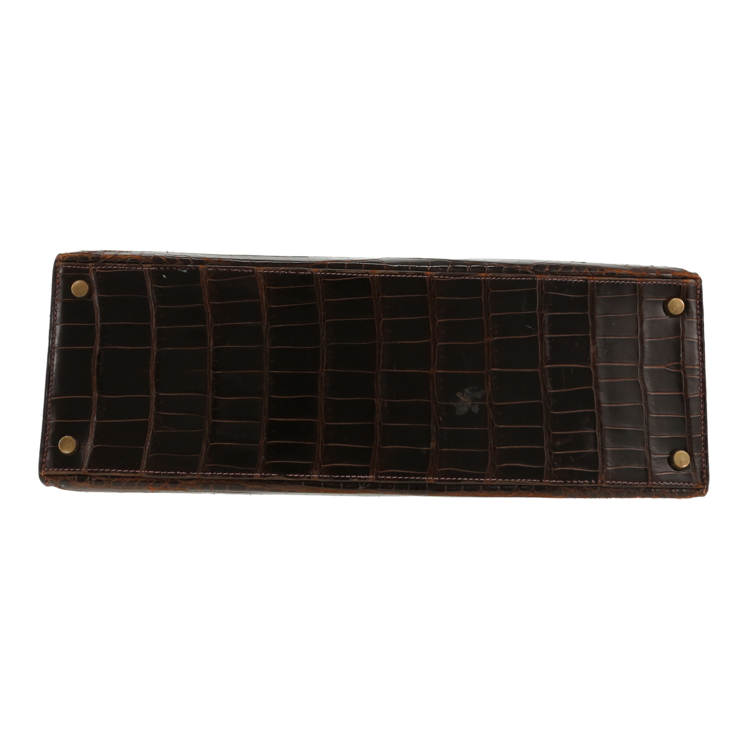 Bolso de mano Hermès  Kelly 35 cm en cocodrilo marrón - Detail D1