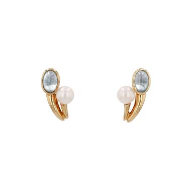 Pendientes Vintage de oro amarillo, aguamarina y perla cultivada