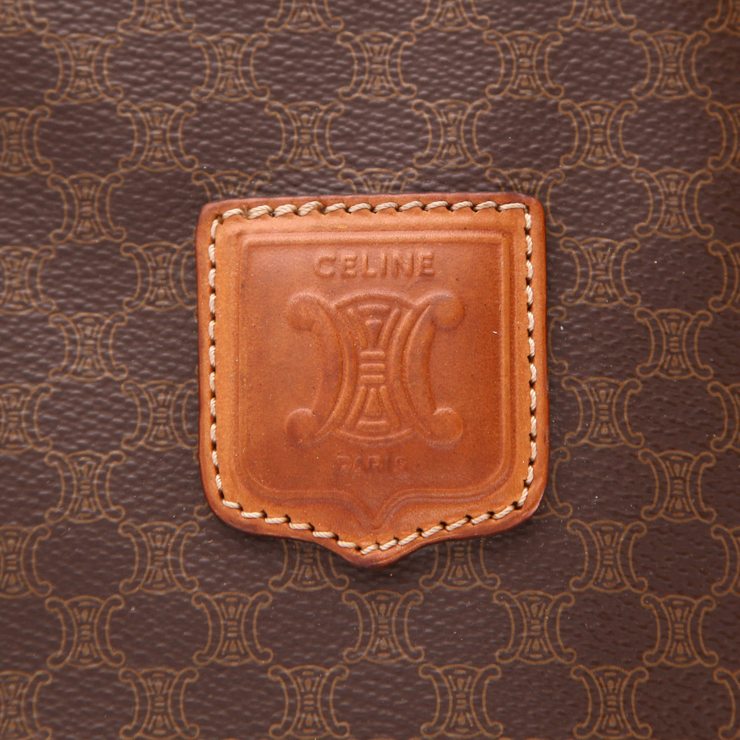 Bolsa de viaje Celine  Boston en tejido "Triomphe" marrón y cuero marrón - Detail D2