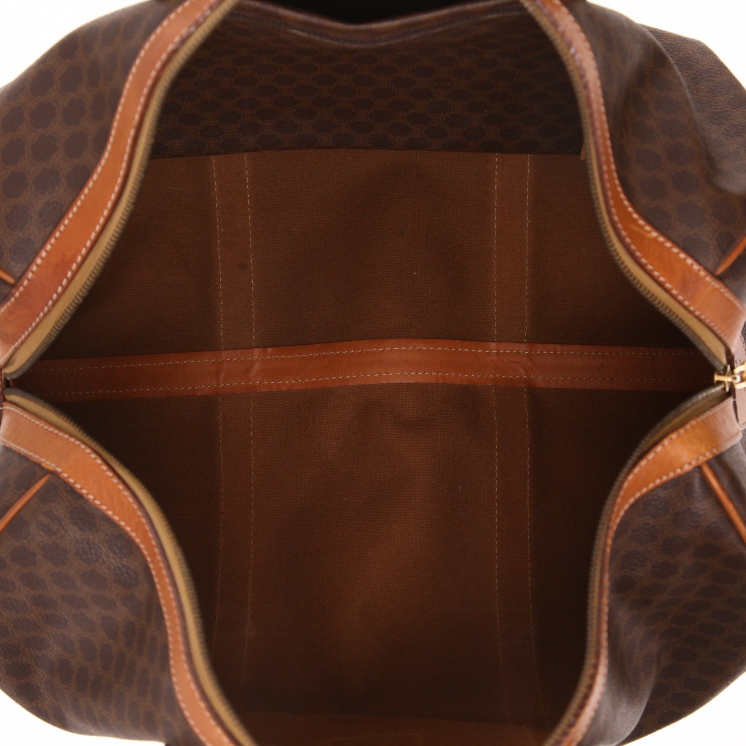 Celine  Boston travel bag  in brown "Triomphe" canvas  and brown leather - Detail D3