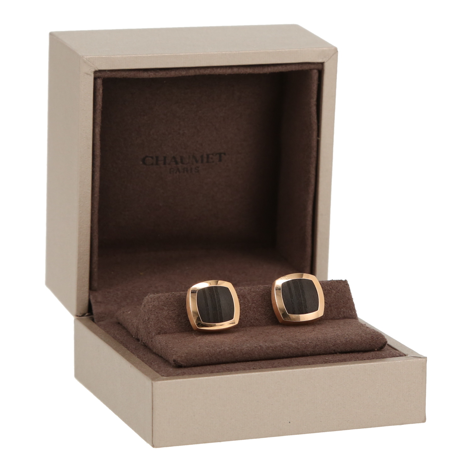 Chaumet Dandy pair of cufflinks in pink gold and wood - Detail D2
