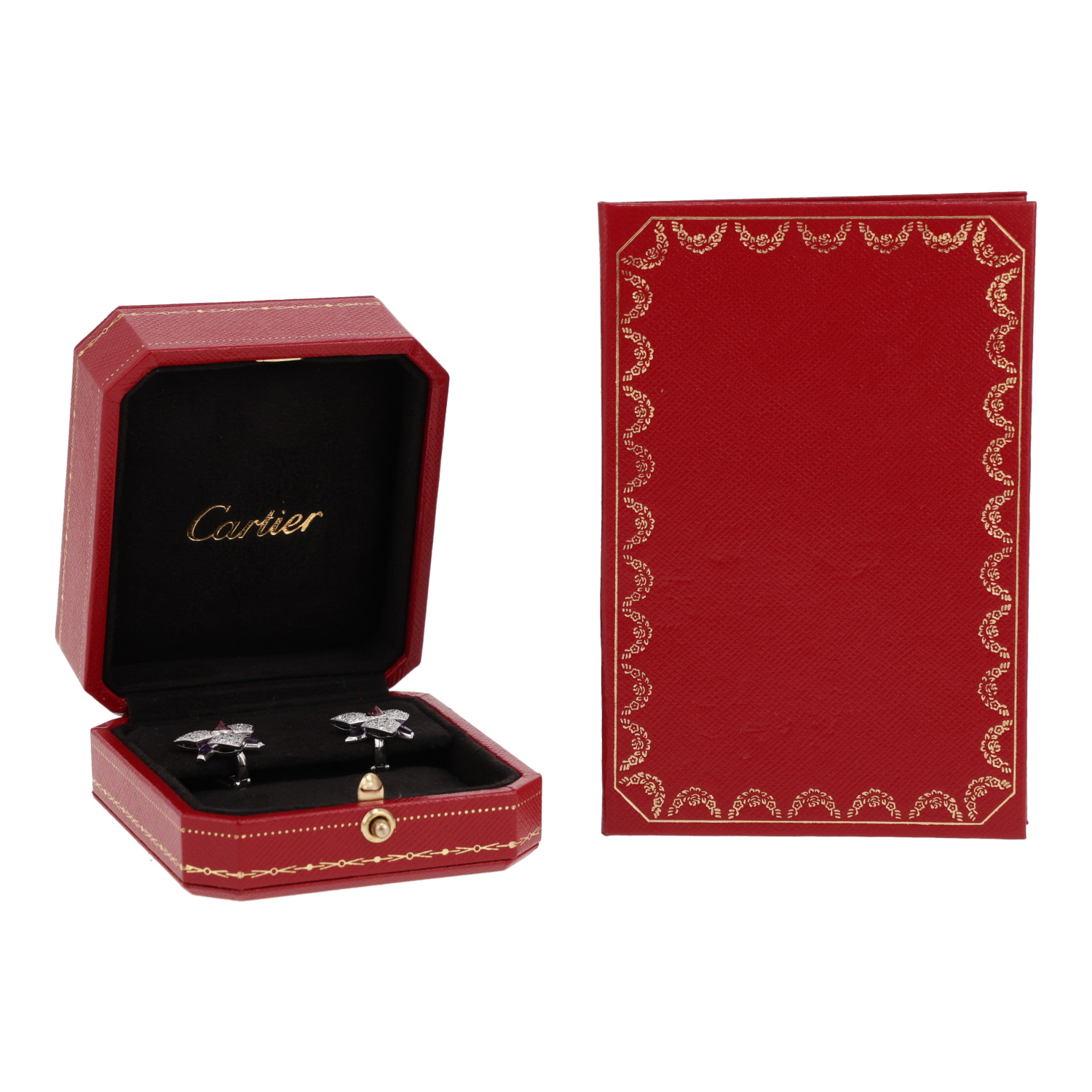 Cartier Caresse d'Orchidées earrings in white gold, diamonds, pink tourmaline and amethysts - Detail D2