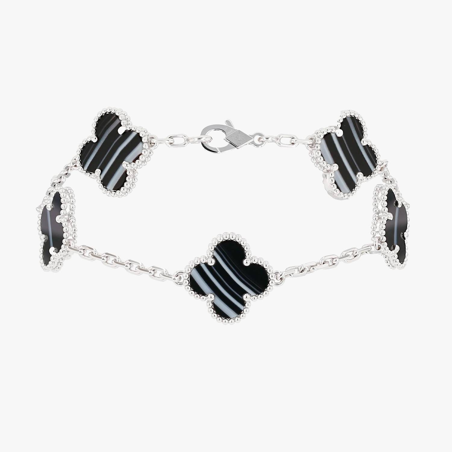 Bracelet Van Cleef & Arpels Vintage Alhambra en or blanc et onyx veiné